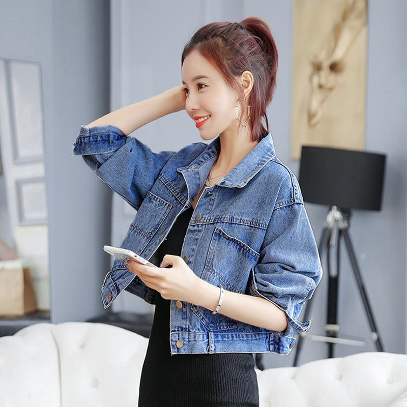 

2021 Spring New Autumn Female Waist Denim Short Jacket L6lf, Buttons on the back