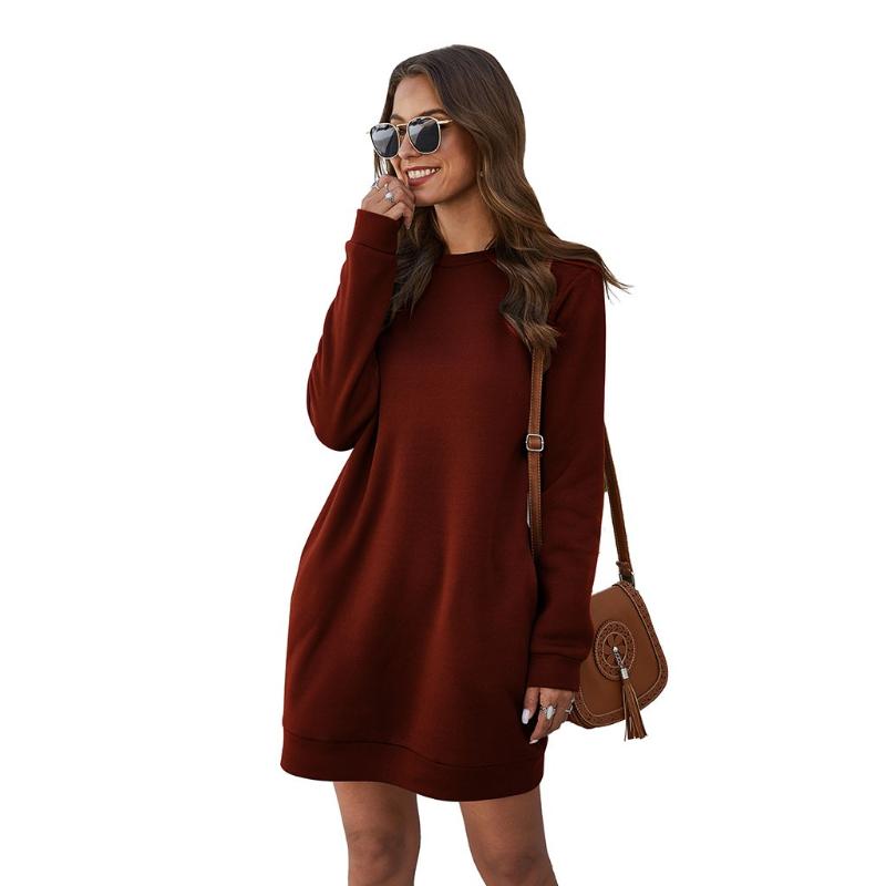 

Women's Hoodies & Sweatshirts Fashion Women Winter Warm Sweatshirt Dress Round Neck Thicken Long Sleeve Party Mini Solid Slim, Black