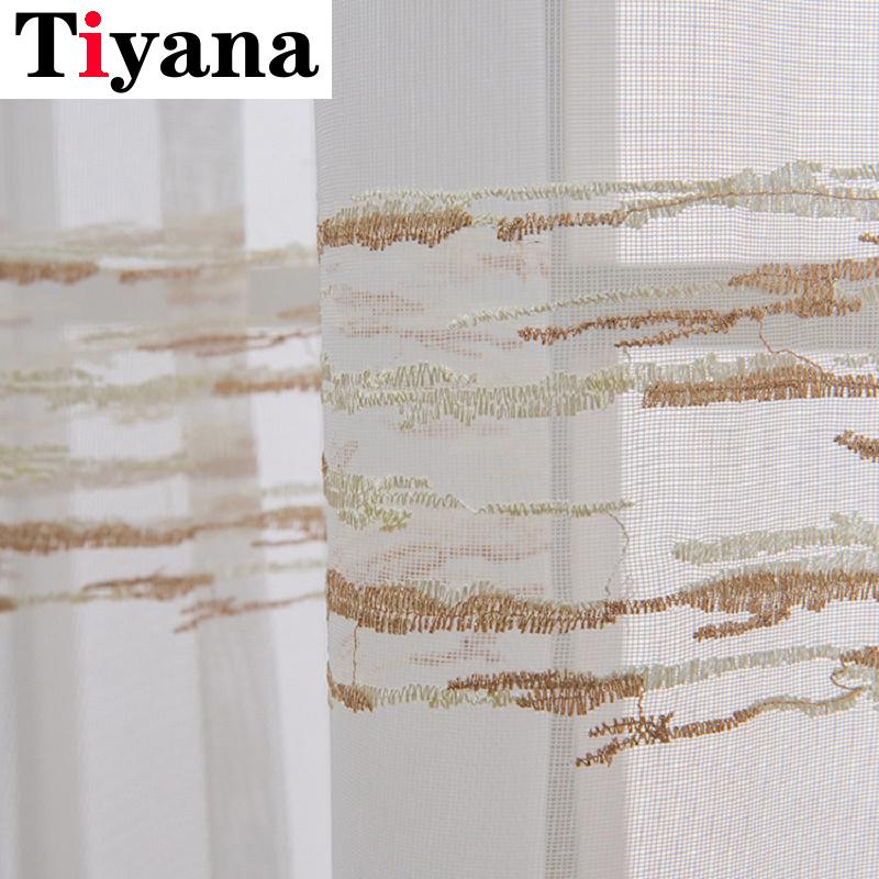 

White Hallow Tulle Curtains For Living room Embroidered Lace Tulle Curtain for bedroom Soft Kitchen Custom JK114Z, Beige