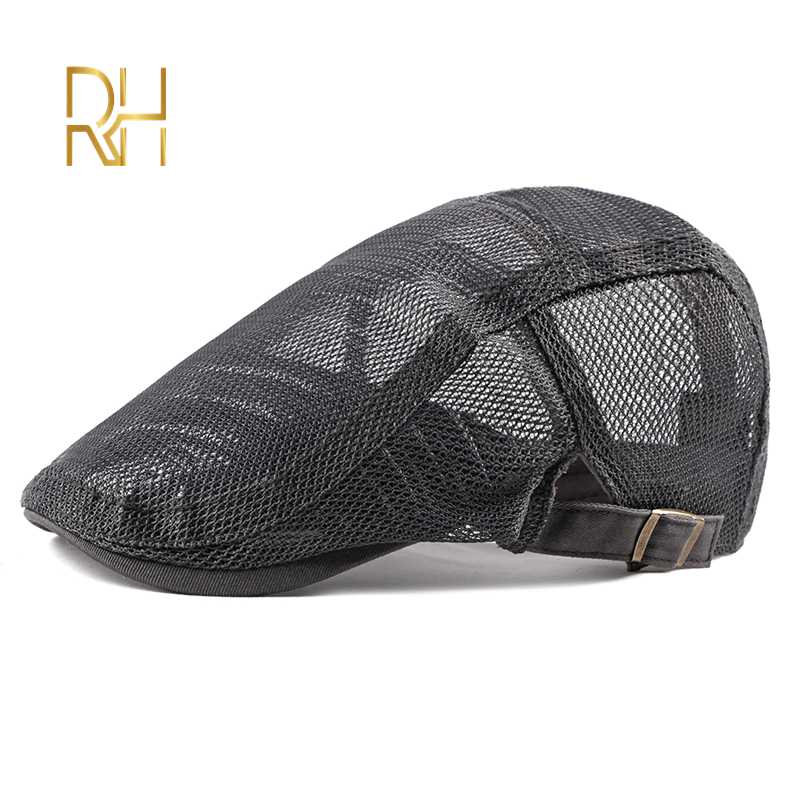 

Men Women Camouflage Beret Cap Hollow Breathable Mesh Summer Adjustable Cabbie Newsboy Driving Hunting Flat Hat RH, White