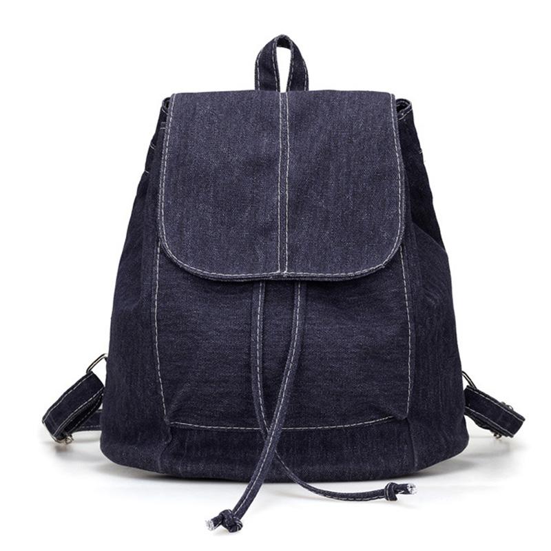 

New Denim Canvas Women Backpack Drawstring School Bags For Teenagers Girls Small Backpack Female Rucksack Mochilas Feminin, Black