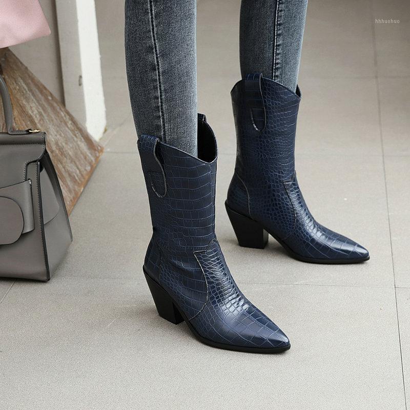

women boots pointed toe thick high heels shoes autumn winter boots short ladies Western mid-calf for women1, Black