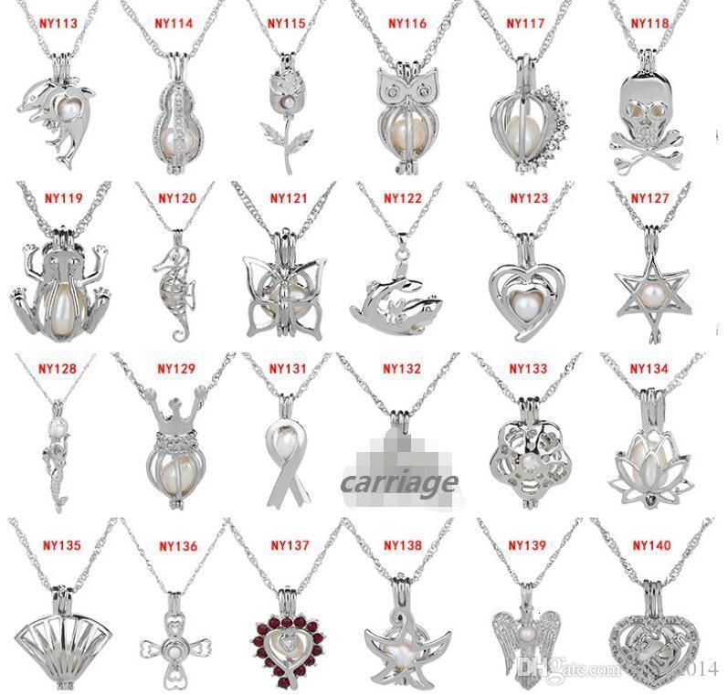 

63 Style Love Wish Pearl Cages Locket Necklace Hollow Out Oyster Pendant Necklace Freshwater Pearl Di
