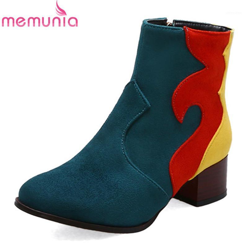 

Boots MEMUNIA 2021 Arrival Women Ankle Mixed Colors Flock Short Autumn Winter Fashion High Heels Shoes Ladies1, Black