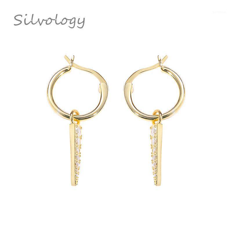 

Silvology 925 Sterling Silver Geometric Strip Zircon Hoop Earrings Fashion Texture 2020 Female Earrings Gold Elegant Jewelry1