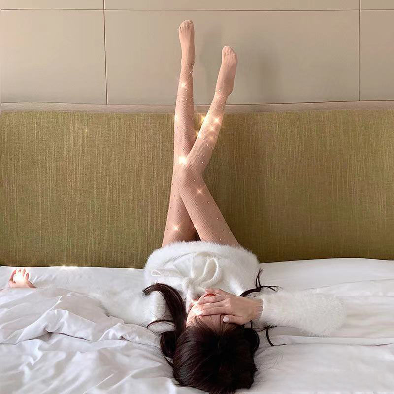 

Fashion female designer's legs show thin sexy taste female silk stockings pantyhose fishnet stockings hollow hot water drill001, Black