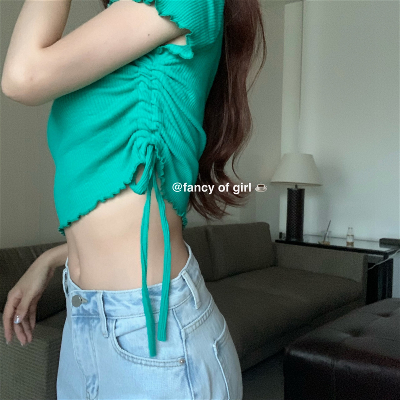 

2021 New 6 colors summer Korean style short sleeve design up women's t-shirts femme v neck tops (r98191) ALEW, Lavender