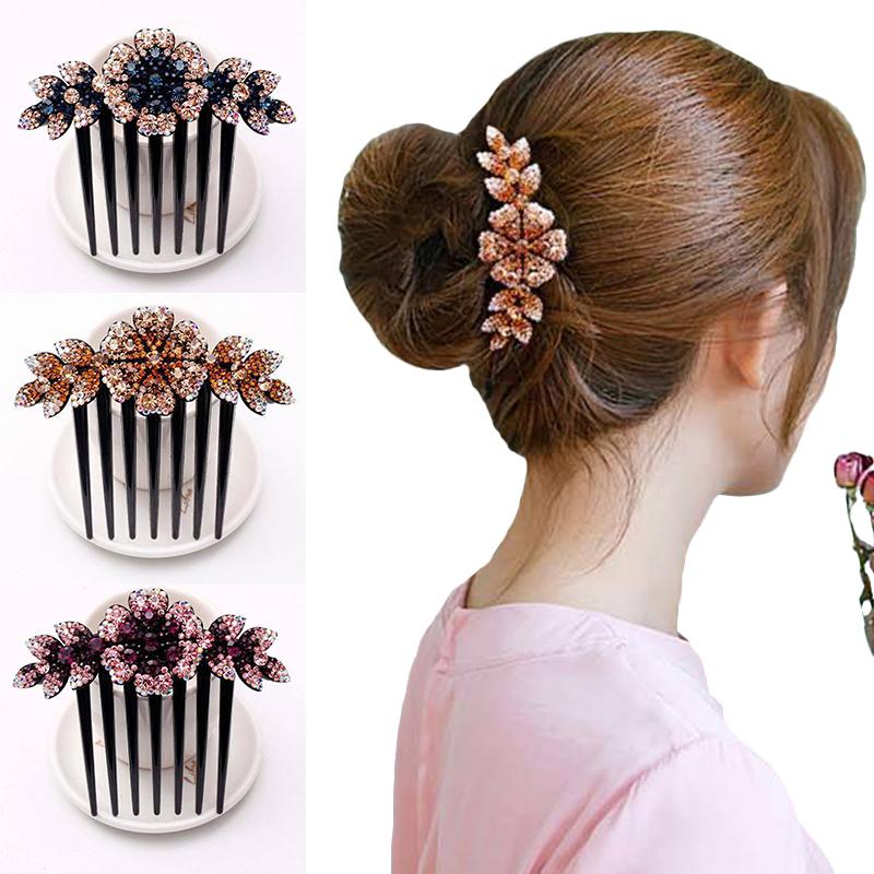 

Hair Clips & Barrettes Flowers Inlaid Rhinestone Combs Elegant Women Accessories Full Hairpins Clip