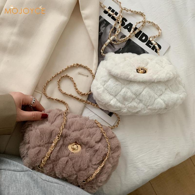 

Simply Crossbody Bags Plush Soft Fashion Underarm Shoulder Solid Chain Lady Chain Travel Small Handbags for Women 2021