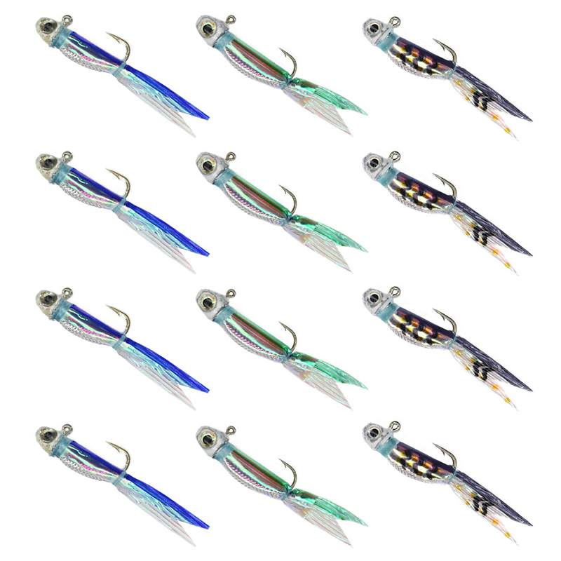 

YZD Silverside Minnow Feather Jig Fishing Lure 12pcs for Panfish Crappie Sunfish Bluegill Perch Walleye Nipper Mini Micro Jig 201030