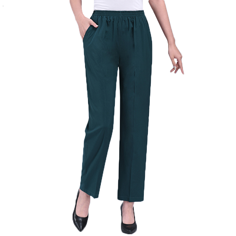 

2021 of Elderly Middle-aged Women Will See Women's Silk Casual Female Ice Mother Loose Elastic Pants Thin Section Nine Stitches W6cp, Dark green.