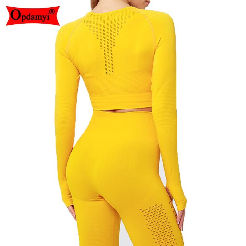 

Seamless Yoga Sets Sports Gym Clothing For Women Fitness Sportwear Woman Crop Top Shirt Workout Leggings Long Sleeve Sport Set, Olive green