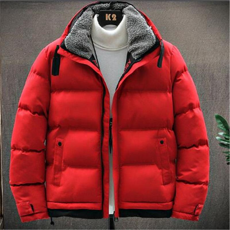 

2020 Winter New Men' Cotton-Padded Jacket Plus Velvet Thick Coat Youth Clothes Outerwear Parkas, Black