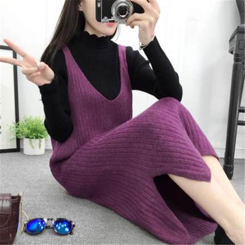 

Casual Dresses Korean Women Knit Dress Sleevelesss Vest Female Vestido 2022 Wool Loose Spring Autumn PZ2532, Black;gray