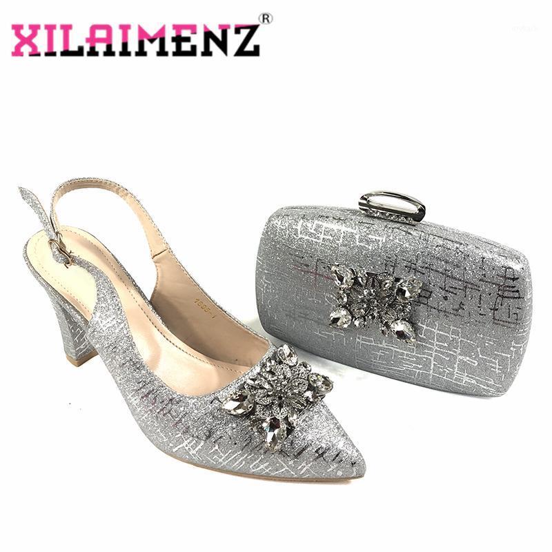 

Christmas Party Italian Lady Shoes Matching Bag in Silver Color Special Design Comfortable Heels African Women Shoes and Bag Set1, Gold