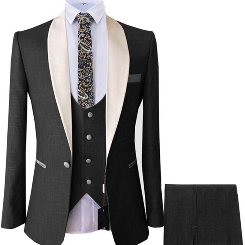

New Slim Fit Mens Suits Sets Royal Blue Business Tuxedos 3 Pieces Blazer Set For Wedding Groomman (Jacket+Vest+Trousers) 201106, As picture color