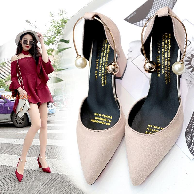 

2021 New Summer Women's Sandals Pointed Toe High Heels Single Shoes Sexy Square Heel Fashion Trend High Heels Ladies Sandals, Beige