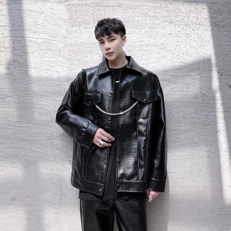 

2020 Chain Men Metal Crocodile Standard of Vintage Male Plutonium Fashion Streetwear Hip Punk Leather Jacket Vrwf, 7615