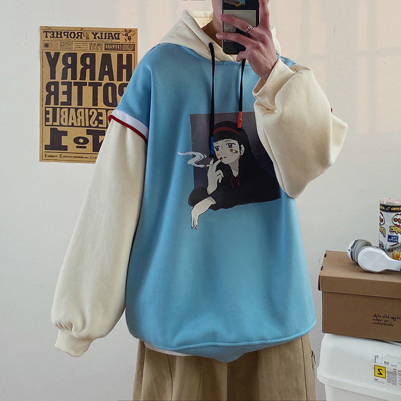 

Male Sweatshirt 2021 Spring New Size Jacket Collar Two Men Hoodie Sweatpants S-3xl 3QUG, Light blue.