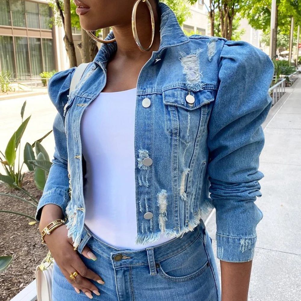 2020 2020 2021 Autumn Women Sexy Ripped Denim Jackets Fashion Casual