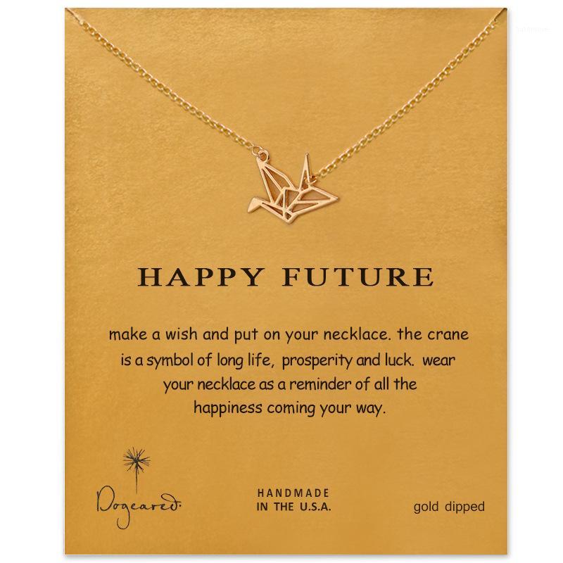 

New Gold Color Thousand Paper Cranes with Gift Card Hollow Out Dove Origami Pigeon Long Animal Necklace Bird Pendant Necklace1