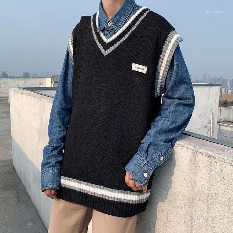 

Sweater Vest Men V-neck Shrug Patchwork Knitted Couples Ins Plus Size 3XL Oversize Harajuku Vests Ins Chic Korean Style Leisure1, Blue