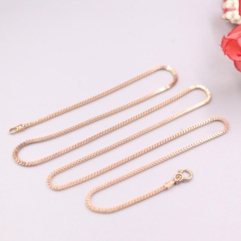 

Free Shipping Real 18K Rose Gold Necklace Women Luck Milan Box Chain Necklace 17.7inch 1mmW 2.5-3g