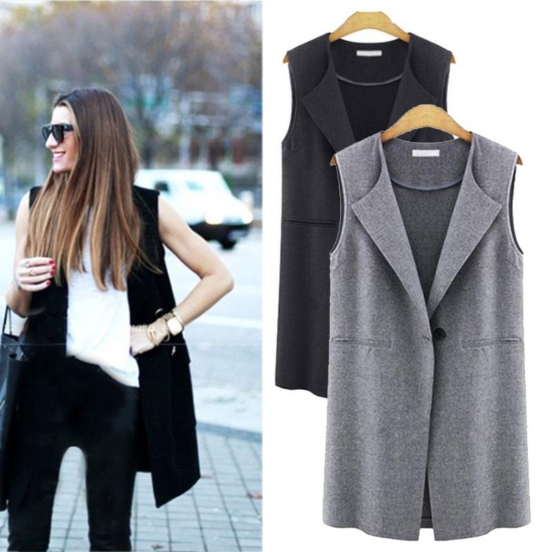 

Women Sleeveless Waistcoat Casual Cardigan Tops Long Solid Color Coat J55, Black