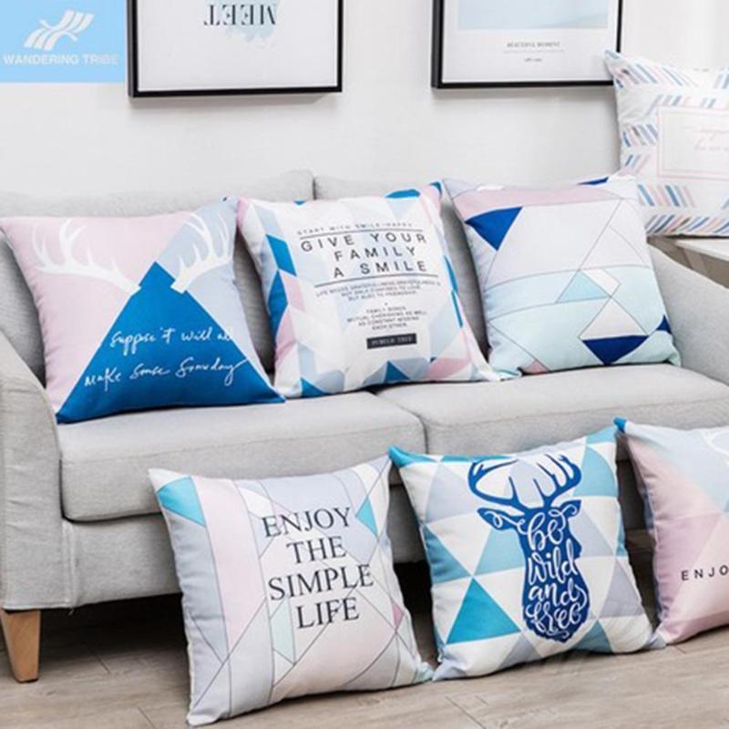 

Blue Geometry Stripe Square Cushion Cover 45*45 Cm Hug Pillow Pillowcase Home Decor Bedroom Living Room Europe Stylish Design Pillow Case1