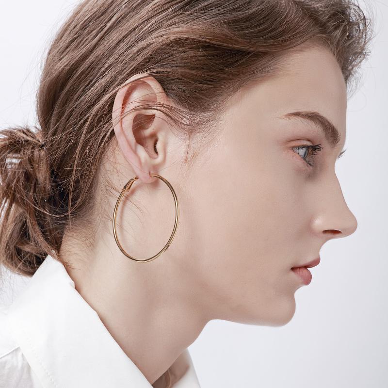 

Meaeguet Stainless Steel Elegant Women's Exaggerated Big Circle Hoop Earrings Simple Loop Earring Jewelry Brinco