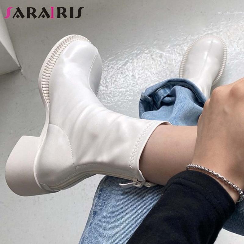 

SaraIris Black White Platform Zipper Ankle Boots Women Chunky Stylish Spring Autumn Boots Ladies Shoes1