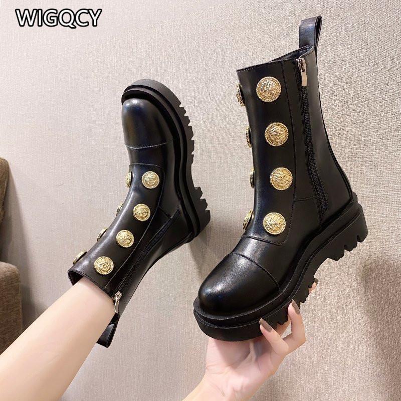 

Autumn New Boots Women Fairy Style High Heel Fashion Round Head Side Zipper Thick Heel Leather Non-Slip Short Boots1, Black
