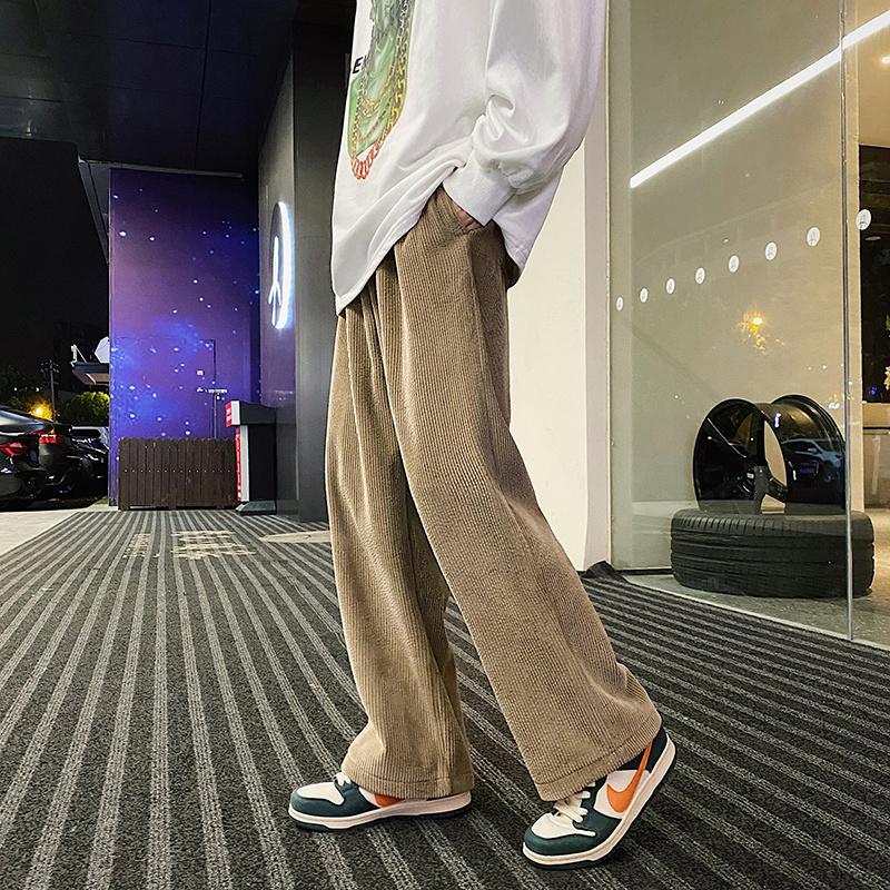 

Men's Pants Winter Plus Velvet Thick Corduroy Men Warm Fashion Casual Streetwear Loose Hip-hop Straight Mens Trousers, Black