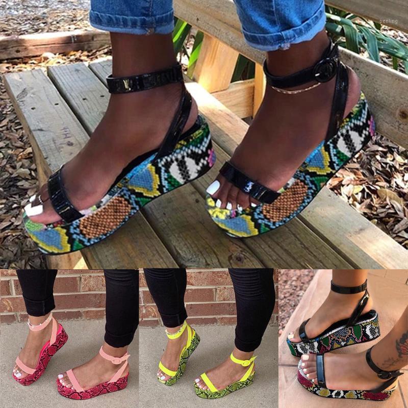 

Women Sandals Plus Size Summer Ladies Fashion Open Toe Platform Sandals Feature Snakeskin Pattern Suitable Beach Shoes C140#1, Bk
