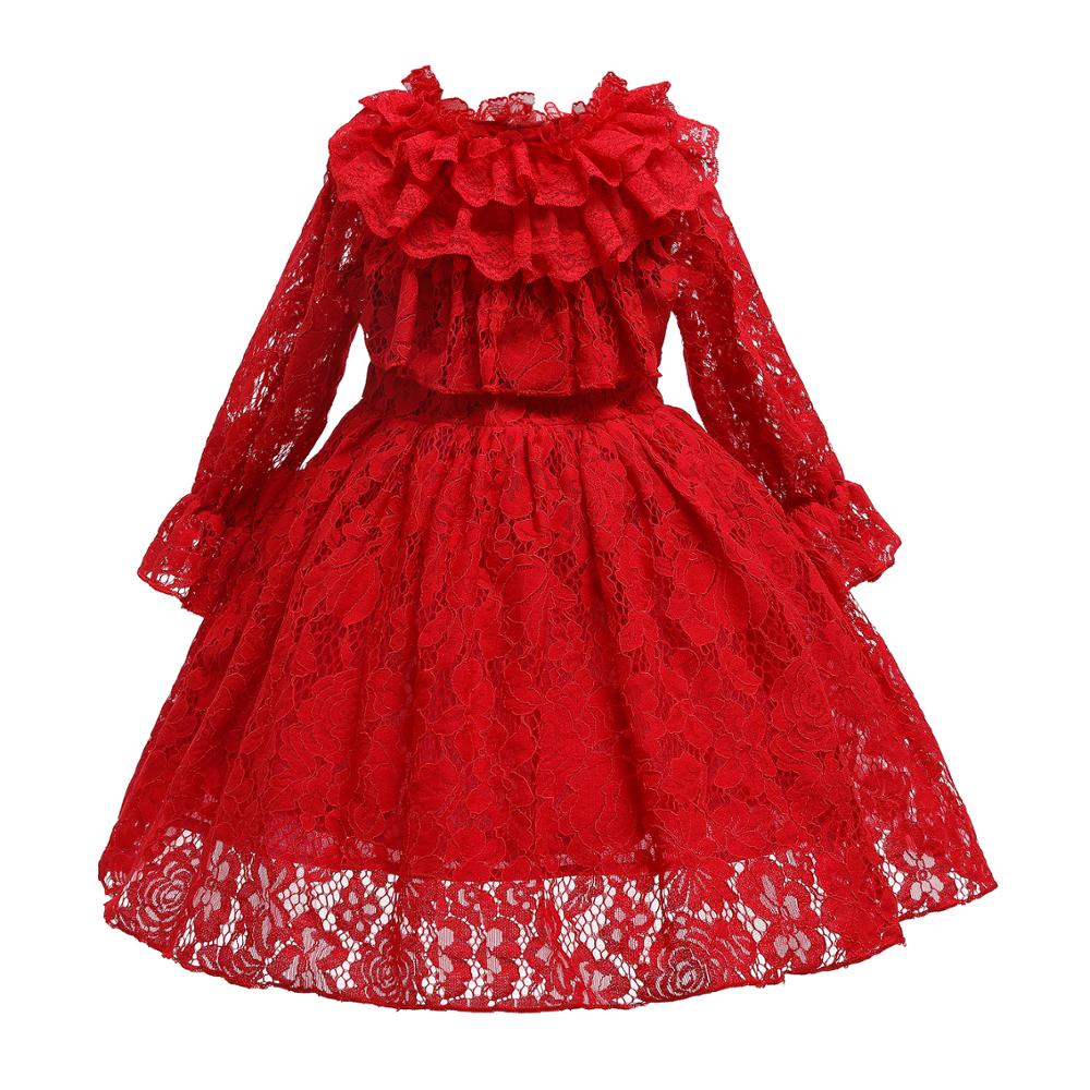 

Winter Children Clothing New Years Party Dress For Girls Red Lace Tutu Elegant Dresses Long Sleeve Toddler Girl Clothes Vestidos, Pink