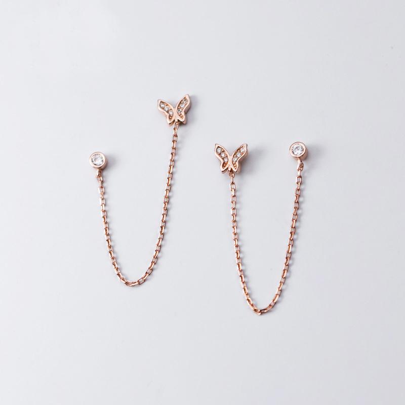 

Dangle & Chandelier Real 925 Sterling Silver Butterfly Tassel Drop Earrings Micro-paved Two Pierced For Women Fine Jewelry