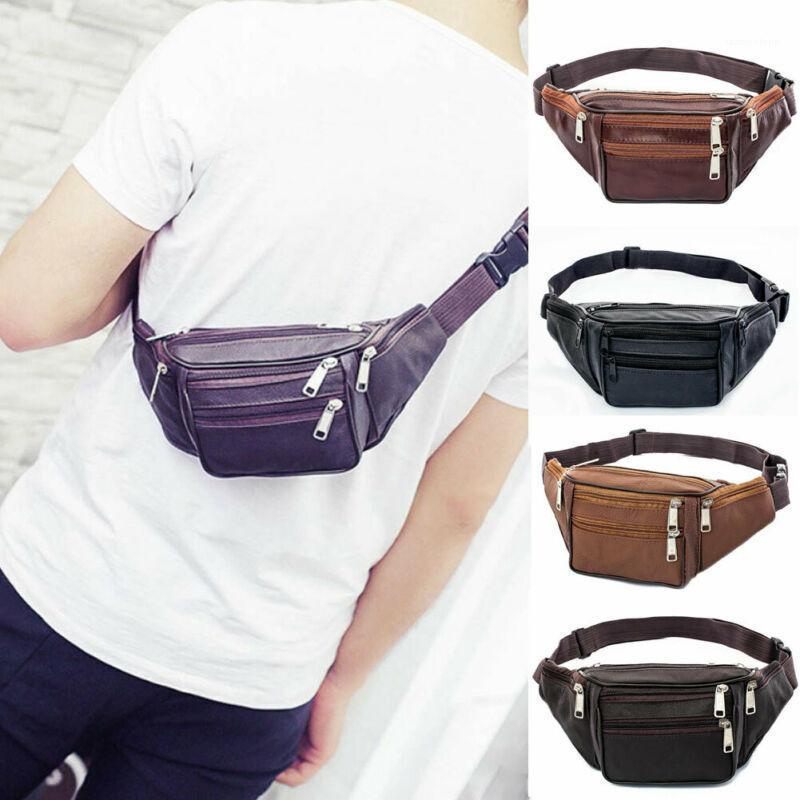 

Fashion Leather Black Sport Waist Bag Men Belt Pack Women Chest Handbag Unisex Travel Waist Bags Ladies Belly Pack Phone Pouch1, Brown