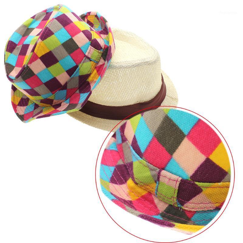 

1pcs Flat Top Cool Sun Hat For Little Girl And Boy Mixed Plaid Print Beige Craftsmanship1, Yellow