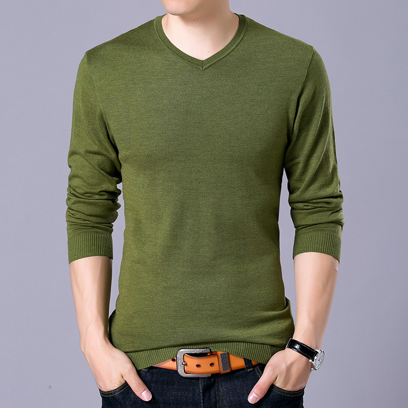 

2020 Brand New Men' Pure Color Casual Sweater Wool V Neckwear Casual T-shirt for Male Sweater Tops T-shirt, Black