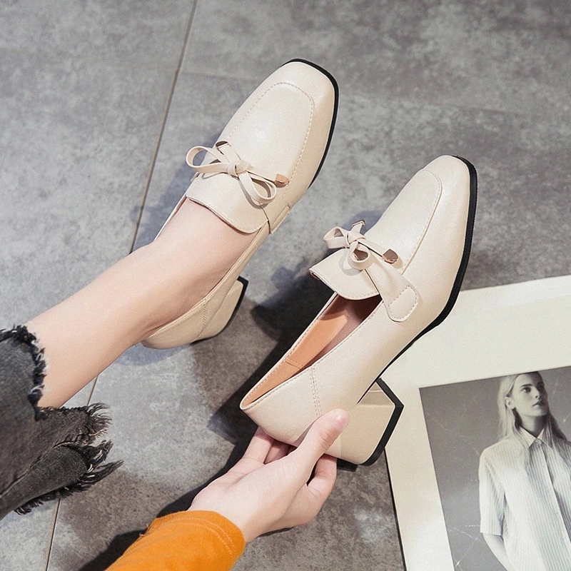 

Rimocy Fashion Bow Square Heels Pumps Women Elegant Square Toe Pu Leather Office Ladies Shoes Black Beige Slip on Shoes Woman #ad9d