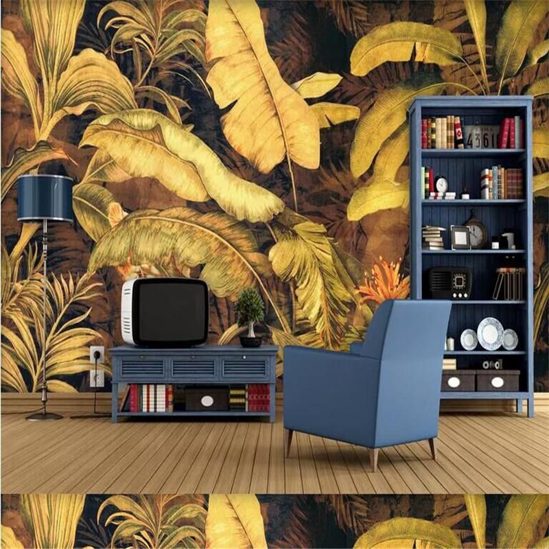 

Golden Coconut Tree Tropical Rain Forest Plant 3D Wall Painting Manufacturer Wholesale Wallpaper Mural Custom Photo Wall, As pic