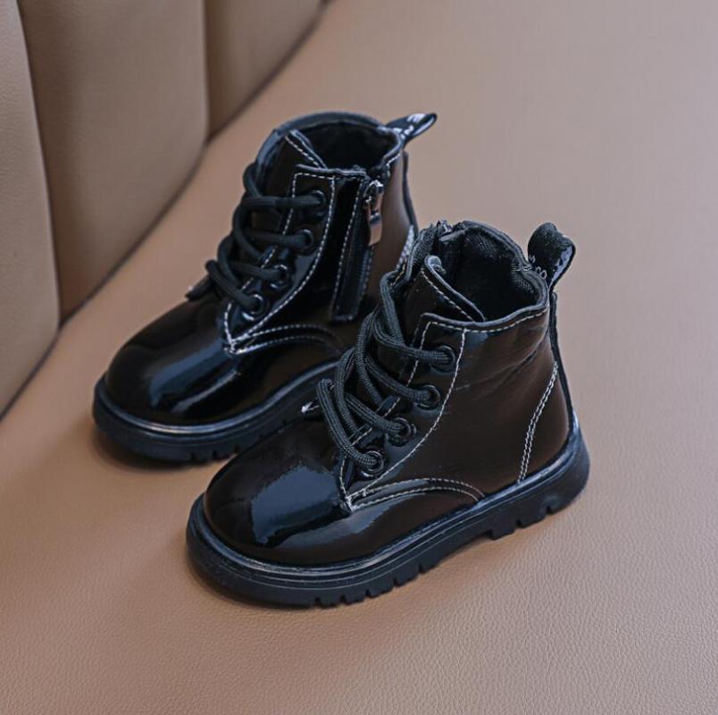 

2020 Autumn/Winter Plush Children Boots Boys Girls Shoes Fashion Brand Zipper Soft Leather Warm Kids Short Boots, Black
