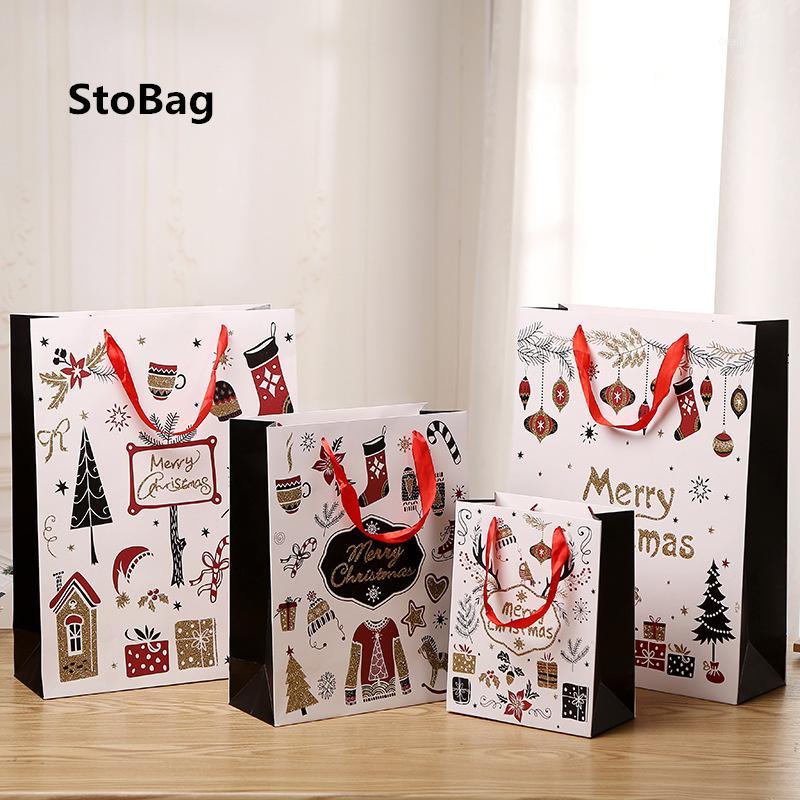 

StoBag 12pcs Black Christmas Tote Paper For Baby Party Handmade Candy Package Supplies Baby Show Thicken Package Decorating1