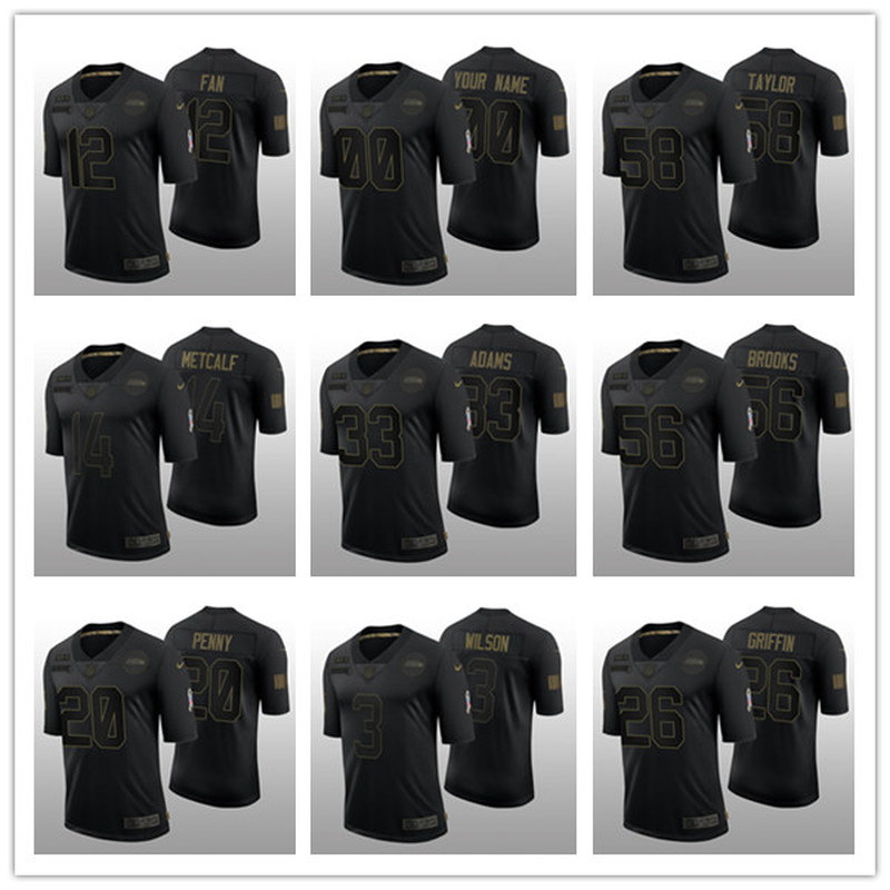

Seattle''Seahawks''MEN WOMEN YOUTH Tyler Lockett DK Metcalf Russell Wilson Black Limited Jersey 2020 Salute to Service, Black;red