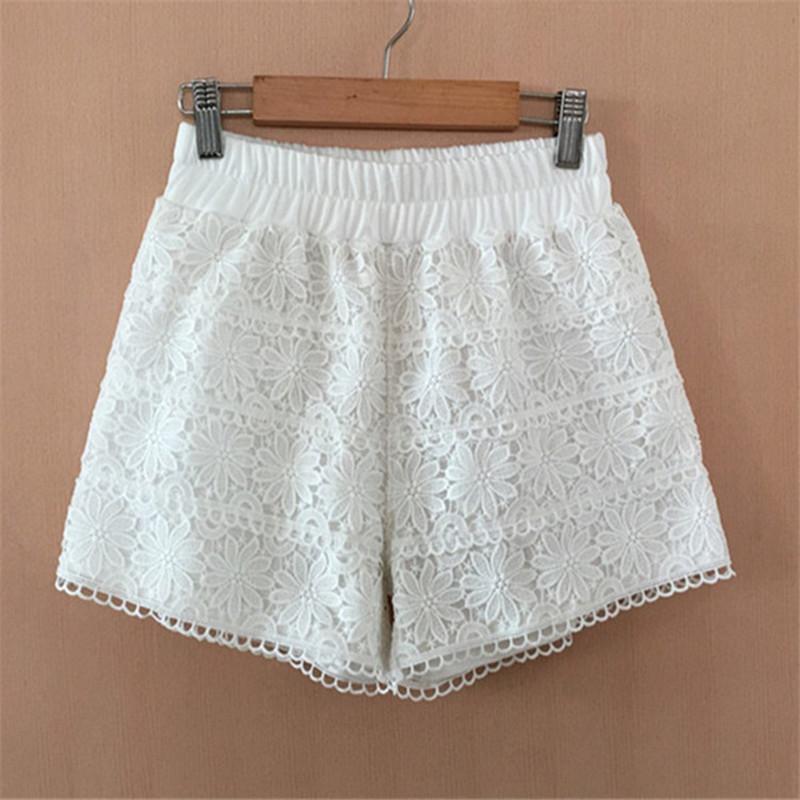 

Spring Summer Elastic Waist Size -2xl Slim Women Girls Lace Hollow out Shorts Pantalones Cortos Mujer femmes dentelle short, Beige