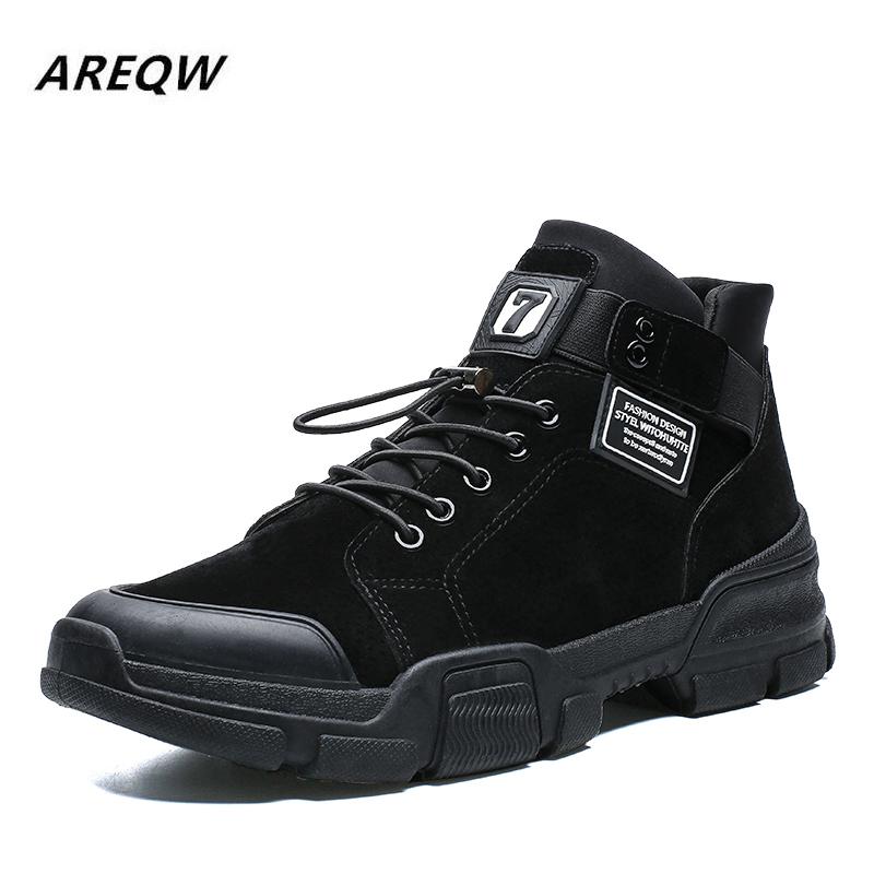 

2020 Autumn and Winter New Fashion Round Head Thick-soled Wear-resistant Solid Color Wild Men's Lace Ankle Boots, Black
