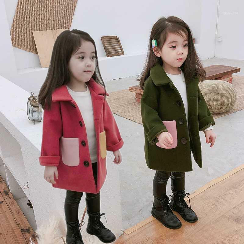 

Winter Woolen Coats Baby Girls Outerwear Clothes Children Long Turndown Collar Thicken Woolen Jackets Autumn Kids Overcoats 2-7Y1, Green
