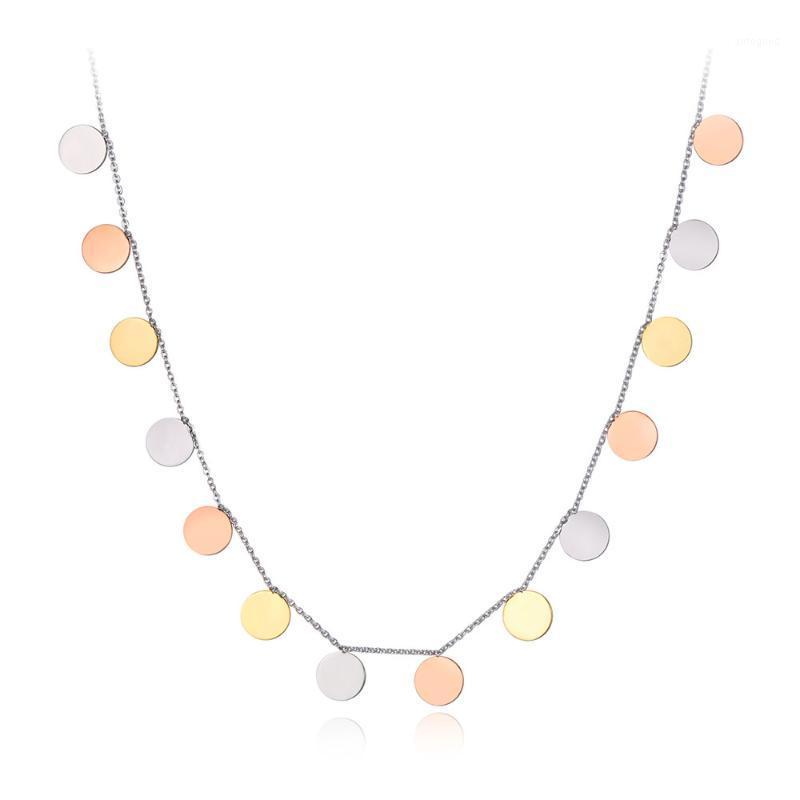 

Chains Trendy Original Design Titanium Stainless Steel Three Color Wafer Charm Necklace Pendant Chain For Women N190701