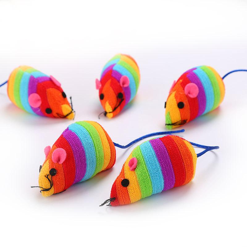 

1Pcs Funny Little Mouse Toy Interactive Chewing Toys Cat Toy Cotton-filled Rainbow Color Pet Supplies