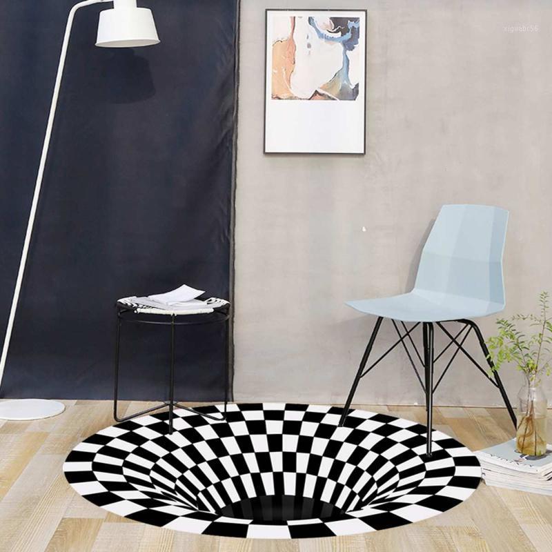 

3D Printing Carpet Rug Three-dimensional Black&White Stereo Vision Mat Round Living Room Doormat Table Sofa Illusion Carpet1, As pic